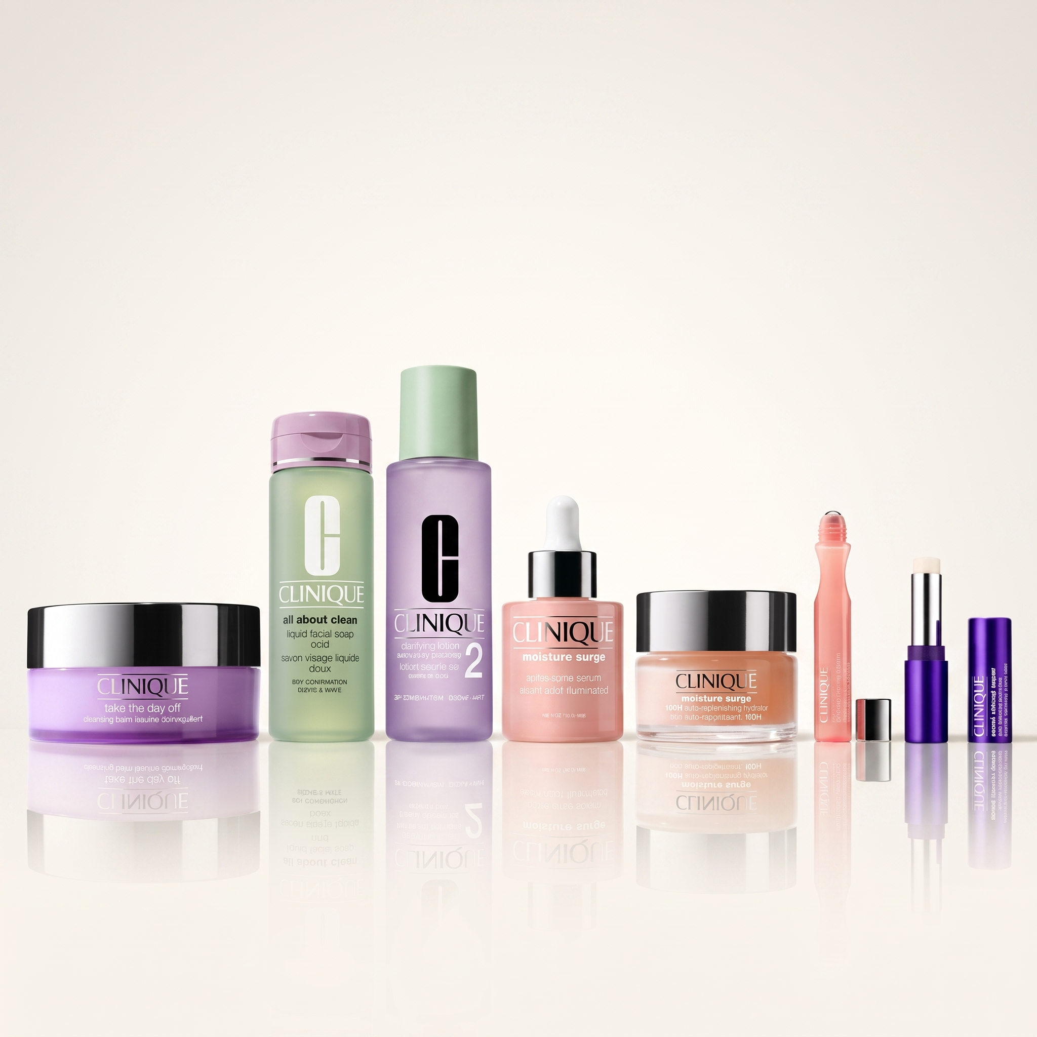 Clinique complete glow collection — luxury studio product photography