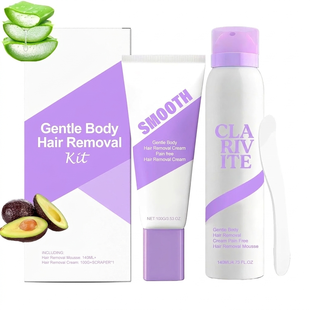 Clarivite Gentle Body Hair Removal Kit: spray, cream and precision scraper with aloe vera