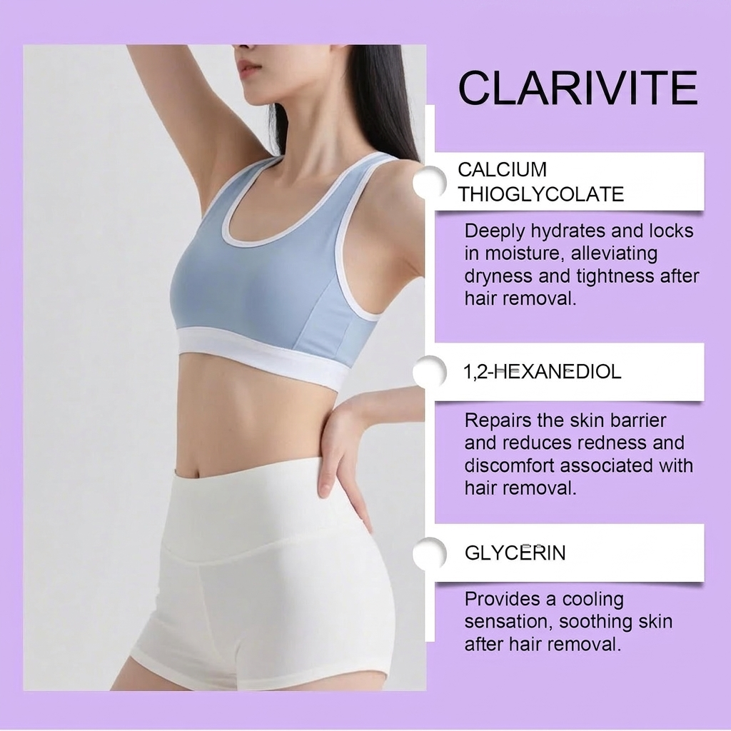 Clarivite key ingredients: calcium thioglycolate, 1,2-hexanediol and glycerin