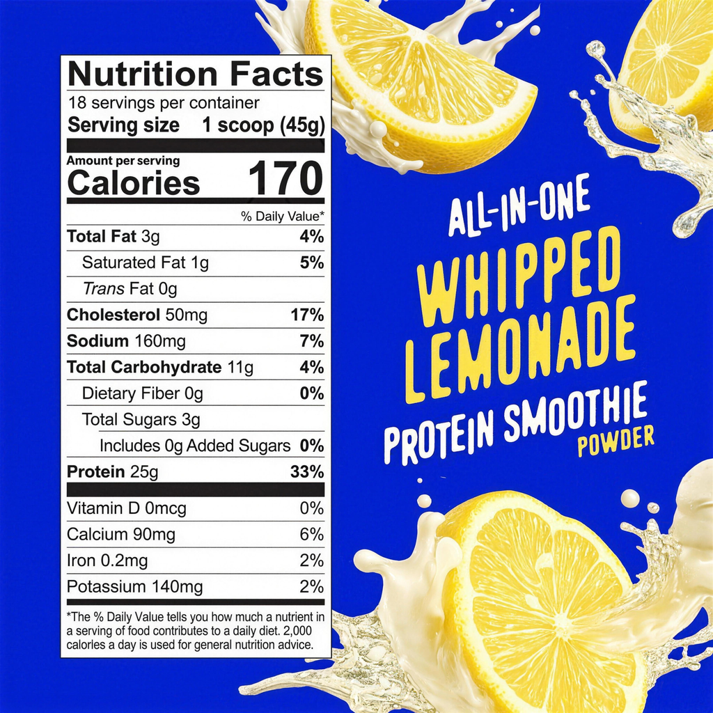 Nutrition Facts panel for Whipped Lemonade Protein Smoothie Powder