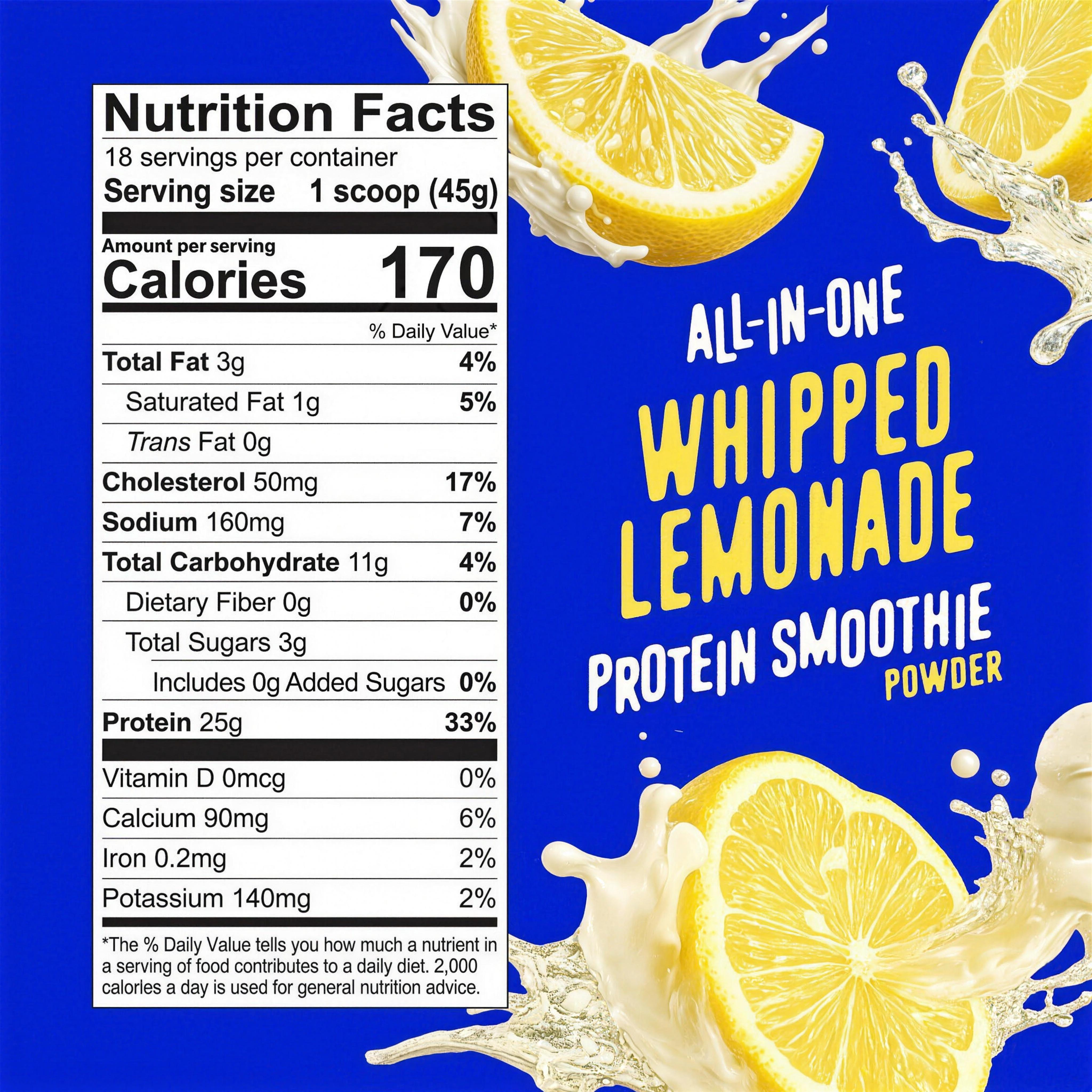 Nutrition Facts panel for Whipped Lemonade Protein Smoothie Powder
